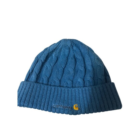 Carhartt Blue Cable Knit Beanie Hat One Size Fits All Acrylic Winter Warm Embroi - Picture 1 of 4